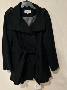 Calvin Klein womens black double breasted peacoat in size 14